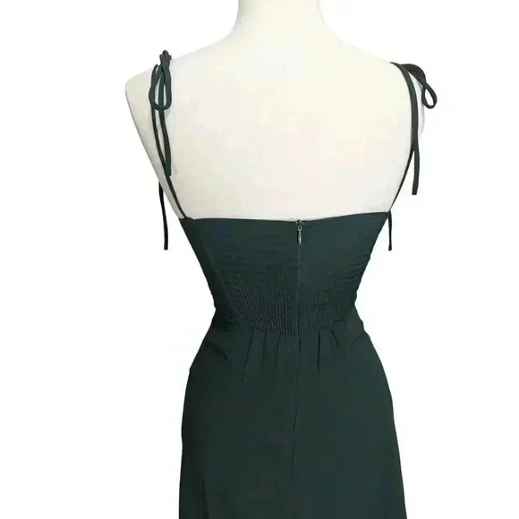New Hunter Green Tie Spaghetti Straps Dress Front Slit Size S Back Zipper - Picture 6 of 6
